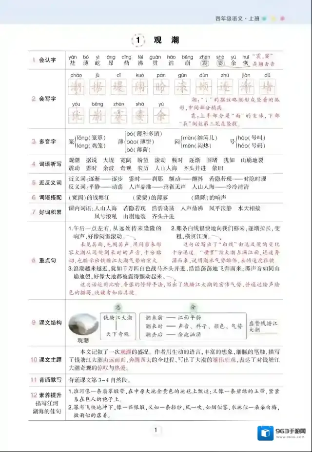 状元语文笔记年级上册